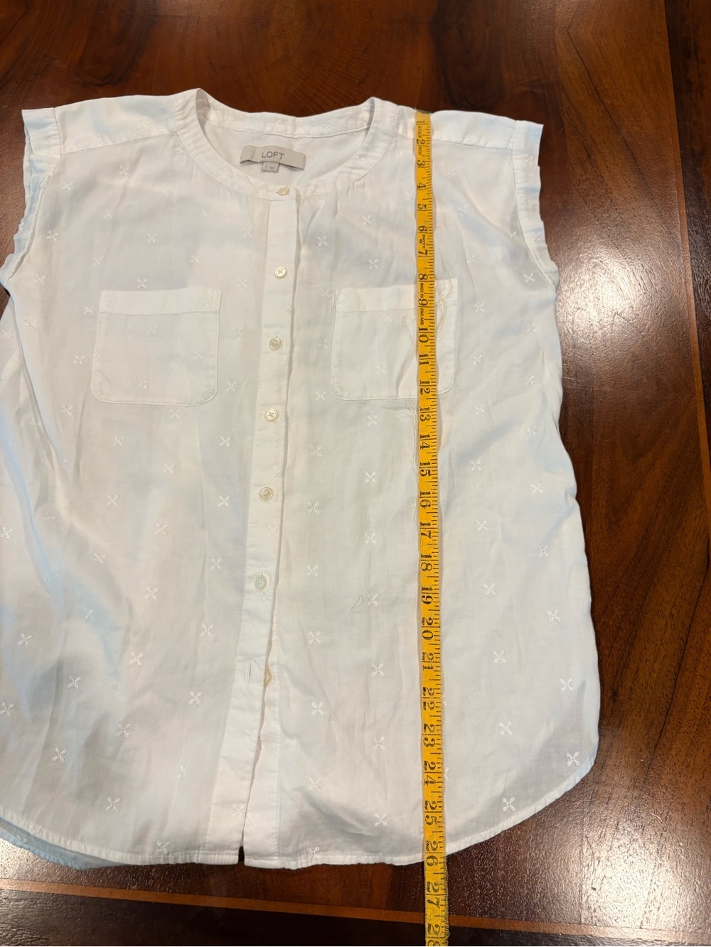 Loft, White Embroidered Cap-Sleeve Button-Front Top, size S - Picture 5 of 5